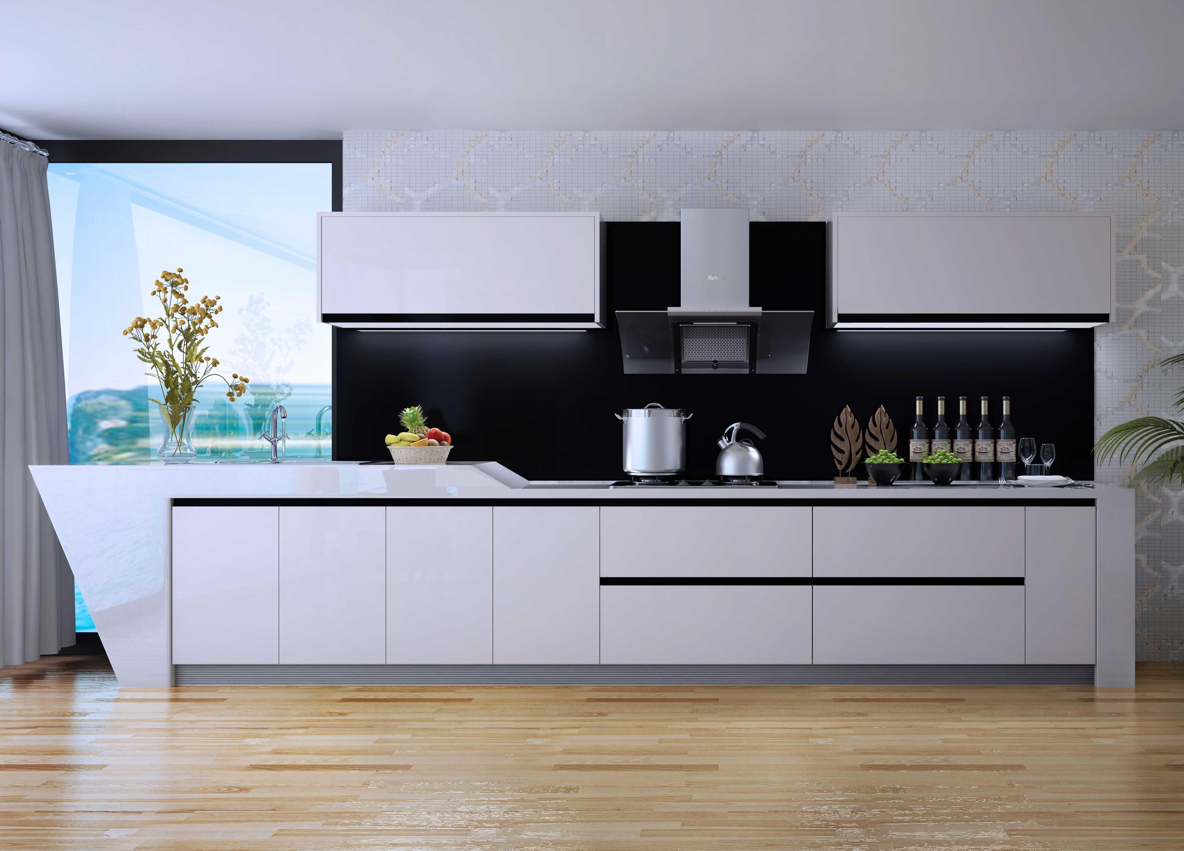 customized lacquer kitchen cabinetry